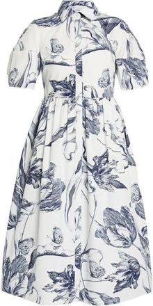 Erdem Midi-blousejurk met korte. mouwen en bloemenprint - Beige