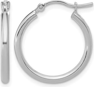 Diamond2Deal 10K White Gold Round Shape Hinged Hoop Earrings