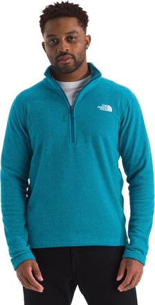 The North Face Mens Textured Cap Rock 1/4 Zip Pullover | Quarter Zip Fleece Jacket with Set In Sleeves, Fold Over Collar & Embroidered Logo, Dusk Blue Heather, Large