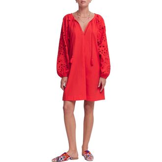 Boden Embroidered Long Sleeve Cotton Caftan in Red Embroiderie at Nordstrom, Size 12