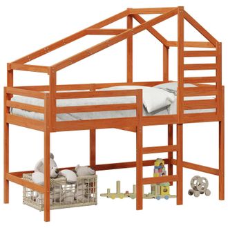 vidaXL Estructura De Cama Alta Marr&oacute;n Cera 90 X 190 Cm Pino Macizo Vidaxl
