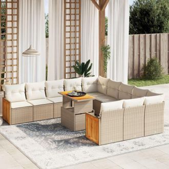 vidaXL Set De Sof&aacute;s De Jard&iacute;n 11pzas Con Cojines Rat&aacute;n Sint&eacute;tico Beige Vidaxl