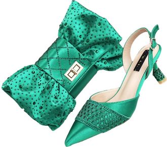 Generic Womens Luxury Shoes and Bags Matching Set Pointed Toe High Heel Sandals Sparkly Rhinestone Bow Bag