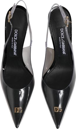 Dolce & Gabbana Womens Black Leather Clear Pvc Slingback Pumps Shoes