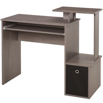 HOMCOM Computer Desk with Sliding Keyboard Tray Storage Drawer Shelf Home Office Workstation Grey | TJ Hughes