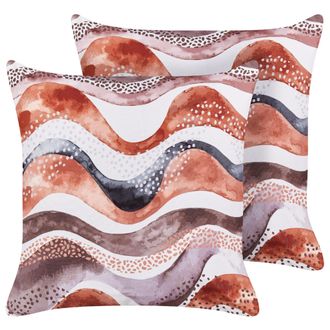 Beliani Conjunto De 2 Cojines De Jard&iacute;n Almohada De Exterior 45 X 45 Cm Poli&eacute;ster Motivo Abstracto Marr&oacute;n Seborga