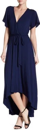 West K Flutter Sleeve High/Low Wrap Dress in Navy at Nordstrom Rack, Size X-Small