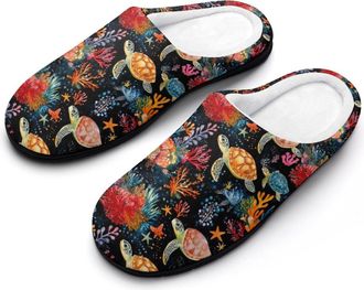 Generic Sea Turtle Ocean Starfish Mens Slippers Comfortable And Non-slip Cotton Slipper Shoe for House