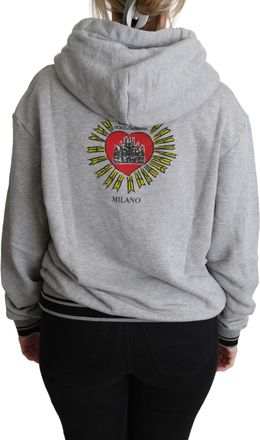 Dolce & Gabbana Womens Gray Printed Hooded Exclusive Logo Sweater Cotton Clothing