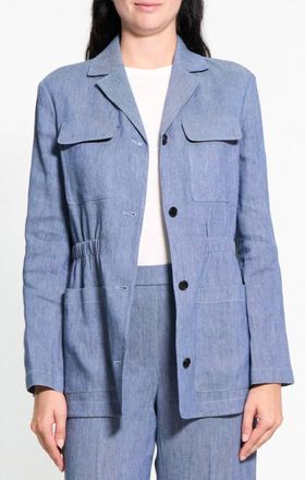 Theory Fluid Linen Cinched Jacket In Light Denim