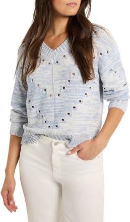 Nic+Zoe Open Stitch V-Neck Sweater in Blue Mix at Nordstrom Rack, Size X-Large