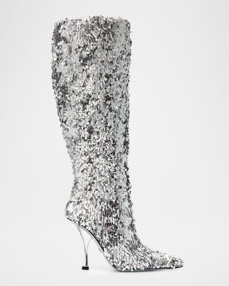 Dolce & Gabbana 105mm Paillette Knee-High Boots