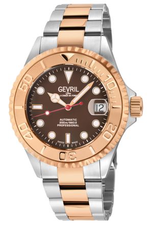 Gevril Group Mens Wall Street 4753B Swiss Automatic Sellita SW200 SIlver 316L Stainless Steel Case Brown Dial Watch - Silver & Gold - One Size