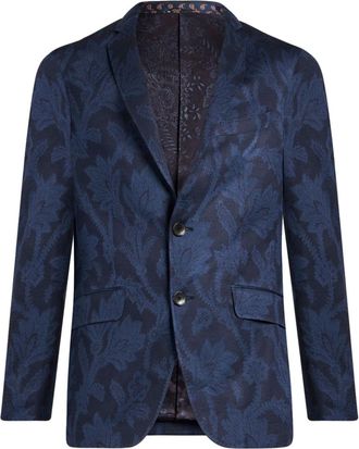 Etro floral-jacquard single-breasted blazer - men - Silk/Cotton - 56 - Blue