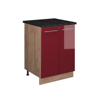 Vicco Mueble Bajo Para Fregadero Fame-line, Rojo Burdeos Alto Brillo/roble Dorado, 60 Cm, Vicco
