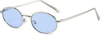 Generic Metal Women Small Frame Commuter Men Driver Sunglasses(Blue)