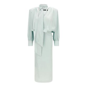 Rotate Ruched Long Satin Dress - Dames - Casual kleedjes - Blauw - XS - Satijn - Kleedjes
