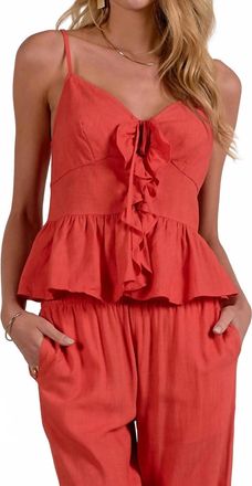 Elan Ruffle Front Cami Top In Red