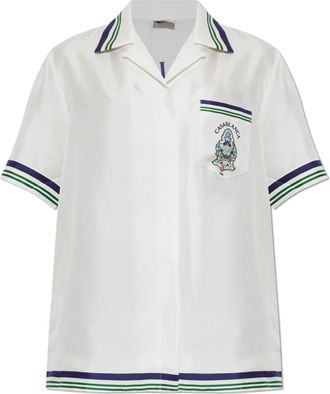Casablanca Hotel Emblem Korte Mouw Zijde Blouse - Dames - Overhemden - Wit - XS - Overhemden