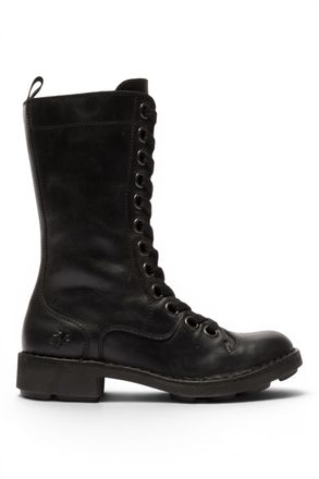 FLY London Fly London Womens Black Leather Lace-Up Combat Ankle Boots- NOLE176