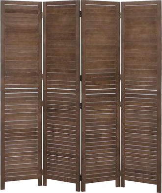 Hhg [nunca Usado] Biombo Hhg-510b, Separador De Ambientes, Mampara De Protecci&oacute;n Visual, Madera De Paulownia De Estilo Vintage, 180 X 161 Cm, Marr&oacute;n