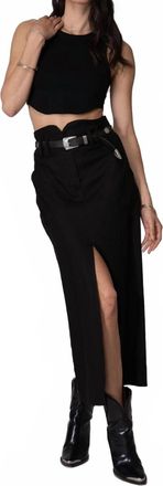 Stillwater Stretch Linen Cargo Knotch Waist Maxi Skirt In Black