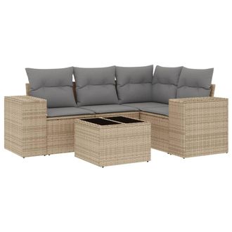 vidaXL Vidaxl - Set Divano Da Giardino 5 Pz Con Cuscini Beige In Polyrattan