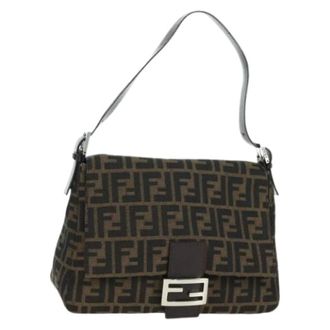 Fendi Pre-owned Shoulder Bags, female, Brown, Size: ONE SIZE Pre-owned Vintage Zucca Canvas Shoulder Bag