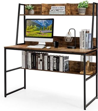 Costway Scrivania Con Libreria E Ripiano, Scrivania Salvaspazio Per Pc Portatile Con 3 Scomparti E Ripiano Aperto, Scrivania Per Ufficio E Casa, 120 X 57 X 14