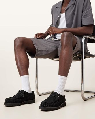 AllSaints Cow Suede Skiff Woven Boat Shoes, Size: UK 11/US 12/EU 45