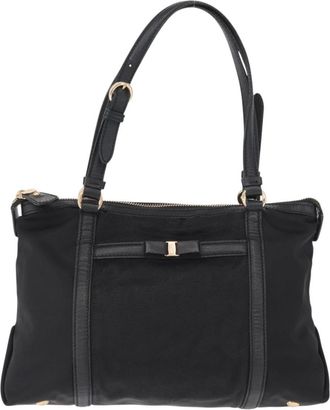 Ferragamo Vala Handbag Nylon Black Nylon Handbag (Pre-Owned)