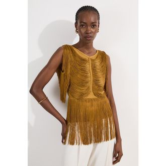Karen Millen Draped Fringe Knitted Top in Chartreuse at Nordstrom, Size X-Small