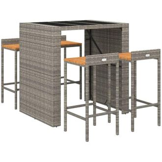 vidaXL Mesa Bar Y Taburetes Jard&iacute;n 5 Pzas Madera Acacia Rat&aacute;n Pe Gris Vidaxl