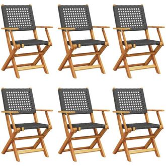 vidaXL Vidaxl - Sillas De Jard&iacute;n Plegables 6 Uds Madera Maciza Y Rat&aacute;n Pe Negro