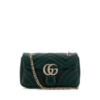 Gucci Dark Green Nappa Leather Small GG Marmont Shoulder Bag