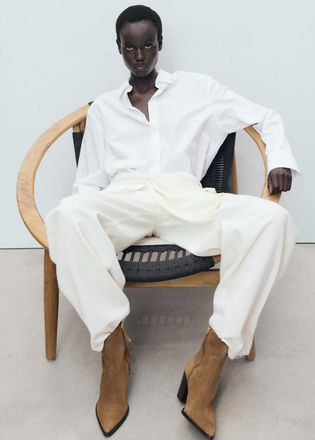 Mango Stivaletti crosta di cuoio punta tacco blocco marrone tabacco - Donna - 35 - MANGO