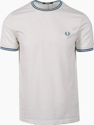 Fred Perry Mens FRED PERRY TWIN TIPPED T-SHIRT SNOW WHITE/DEEP MINT/SOHO ECLIPSE - Size: 40