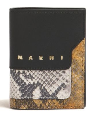 Marni leather python-print bifold wallet - women - Brass/Ovine Leather (top grain)/Calf Leather - One Size - Black