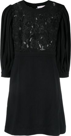 See By Chloé floral-panelled mini dress - women - Polyester/Viscose - 34 - Black