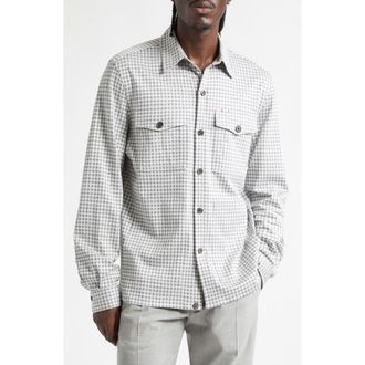 Isaia Check Silk & Cotton Button-Up Overshirt in White at Nordstrom, Size Xxx-Large