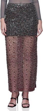 Avec Les Filles Sequin Mesh Side Slit Maxi Skirt in Black - Grey Mesh at Nordstrom Rack, Size X-Small