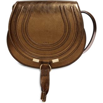 Chlo&eacute; Small Marcie Metallic Leather Crossbody Bag in Golden Brown at Nordstrom