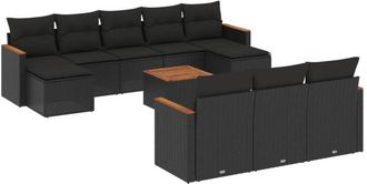 vidaXL Set De Sof&aacute;s De Jard&iacute;n 11 Pzas Y Cojines Rat&aacute;n Sint&eacute;tico Negro Vidaxl