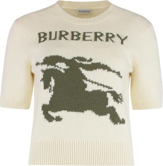 Burberry EKD Wool Cashmere Top - Dames - Ronde hals truien - Wit - M - Wol - Truien & Vesten