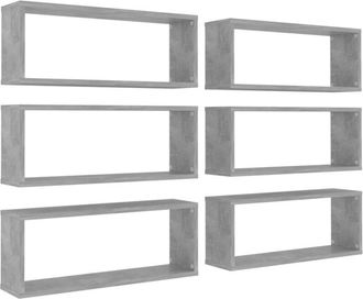 vidaXL Vidaxl - Estante cubo pared 6 uds contrachapado gris hormigón 60x15x23cm