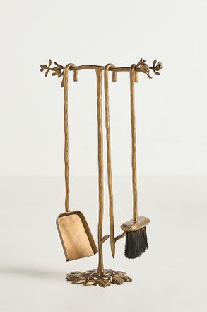 Anthropologie Birdie Brass Fireplace Tool Set