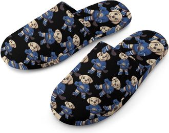Generic Labrador Playing Hockey Mens Cotton Slippers Memory Foam Comfort House Shoes Winter Indoor Slipper for Hotel Casa Spa