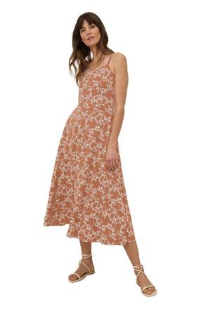 Pact Organic Cotton Fit & Flare Midi Dress in Bouquet Blooms Ochre at Nordstrom, Size X-Large