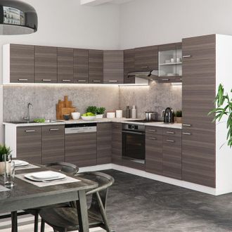 Vicco Cocina Esquinera R-line, Precioso Gris/blanco, 227 X 287 Cm Sin Encimera