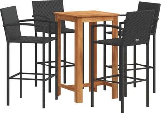 vidaXL Mesa Y Taburetes De Jard&iacute;n 5 Pzas Madera Acacia Rat&aacute;n Pe Negro Vidaxl